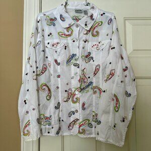 Chico’s Lightweight 100% Cotton Paisley Button Front Shirt; Western Styling SZ3
